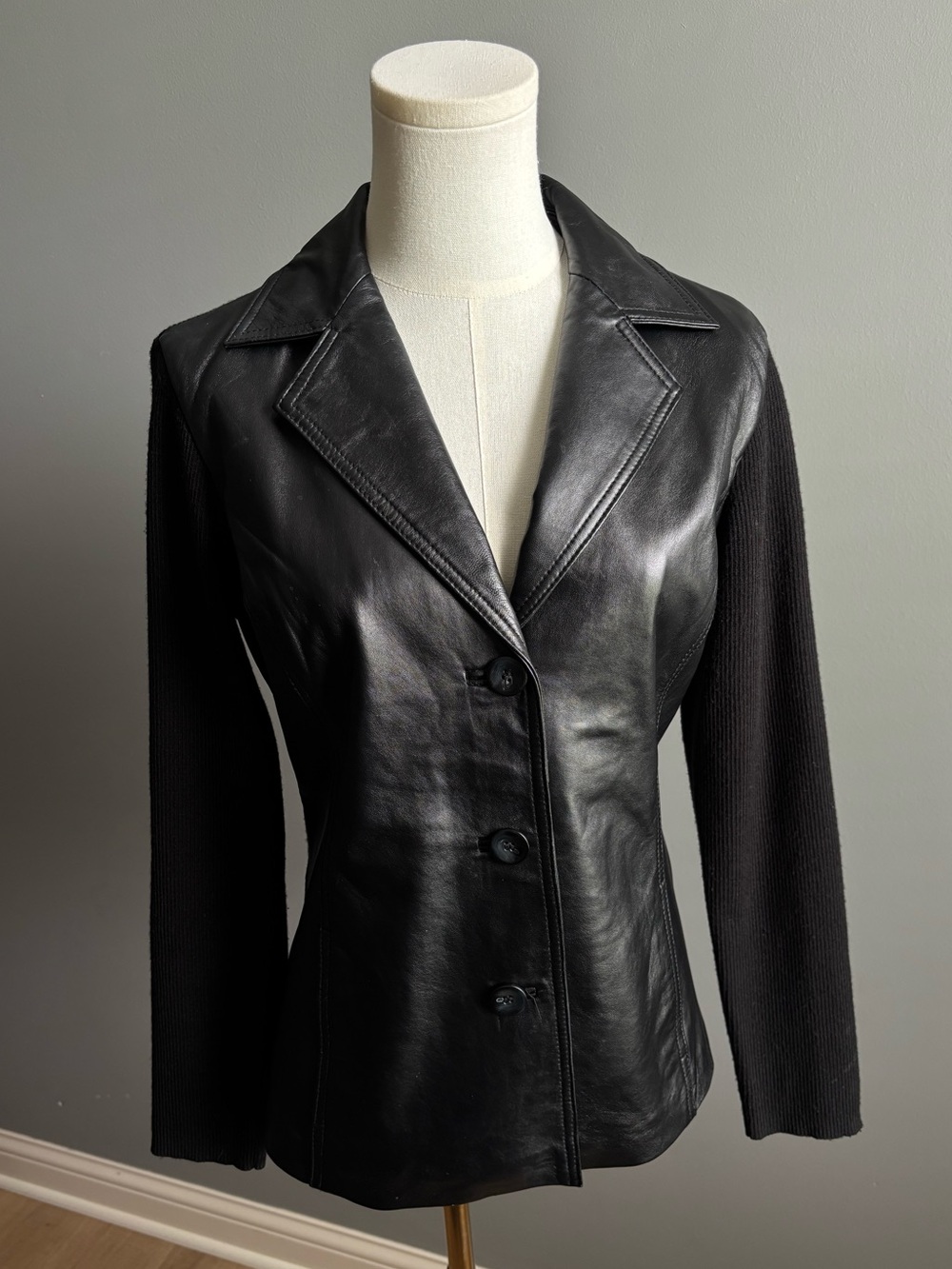 Style & Co Vintage Leather Front Sweater Jacket
